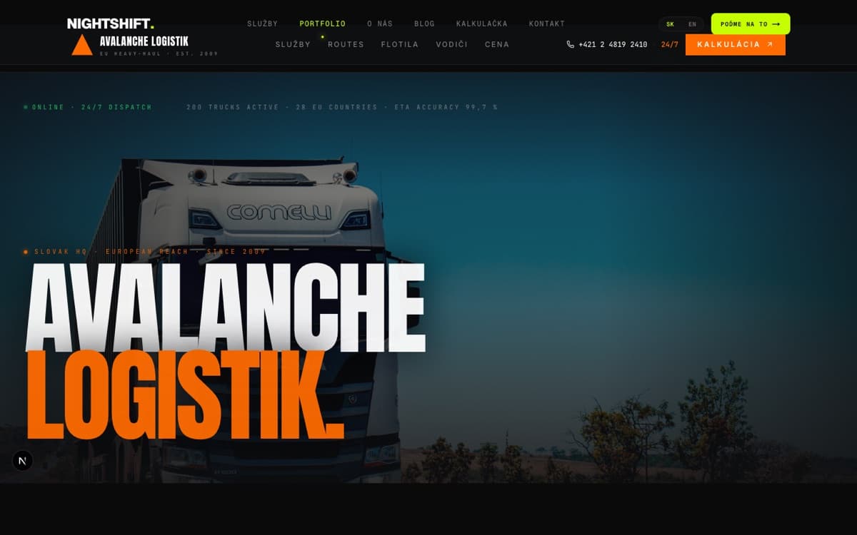 Avalanche Logistik — Európska logistika · 200 kamiónov